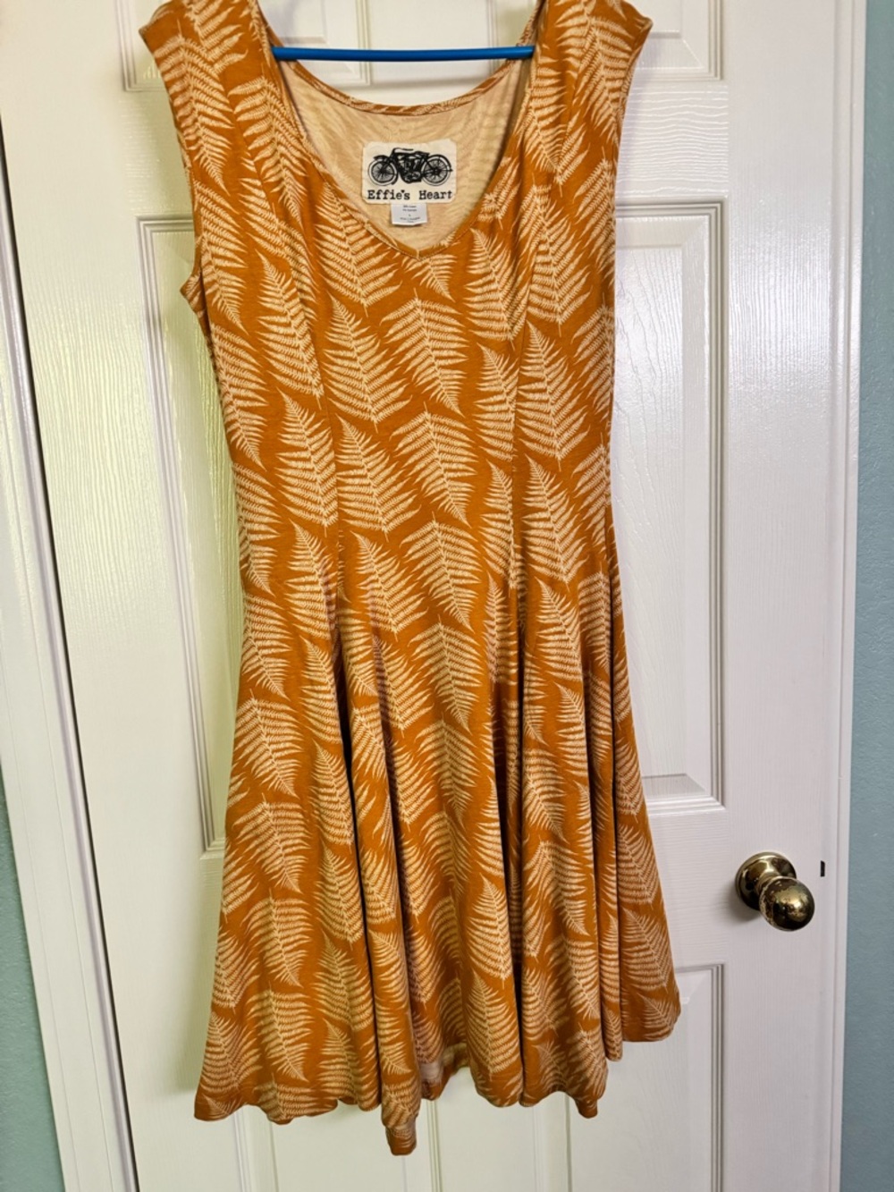 Effie's Heart Mustard Yellow Fern-Print Fit & Flare Dress
